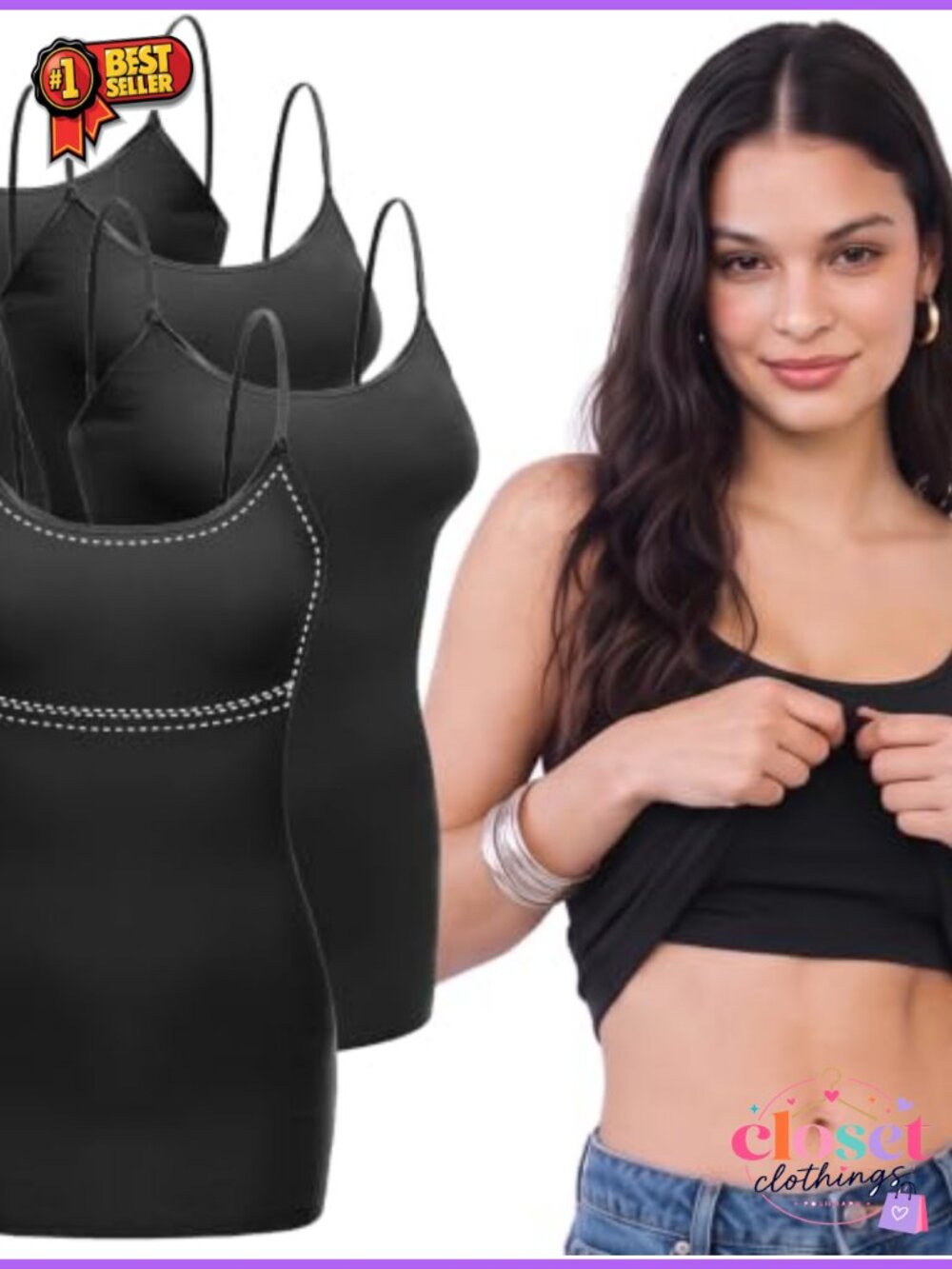 Women's Long Torso Camisole with Built-in Fabric Bra Wireless Support